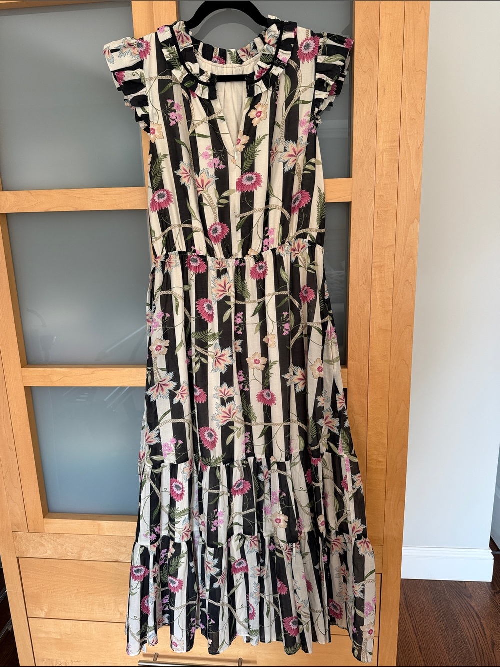 Caballero Floral Stripe Maxi Dress in Black and Cream